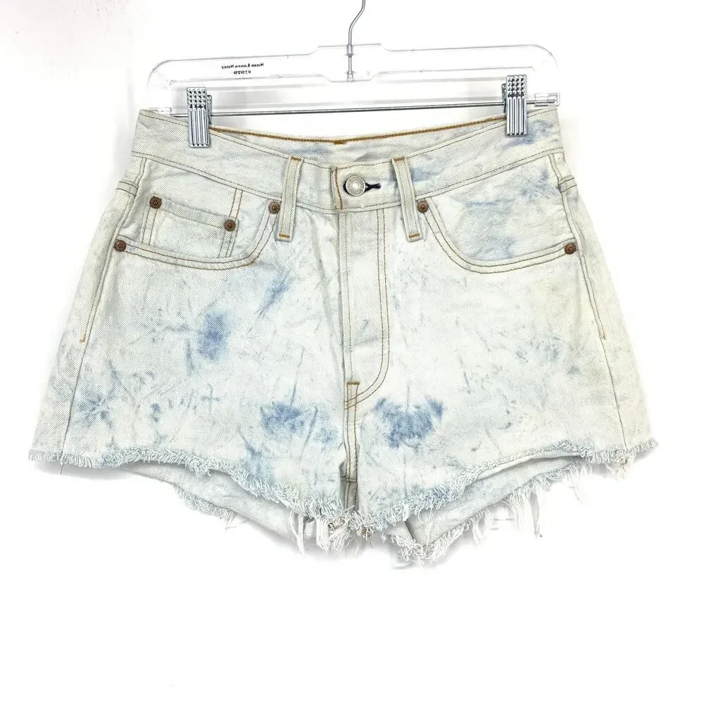 Levis 501 Cut Off Jean Shorts Womens Sz 29 Light Wash Tie Dye Denim